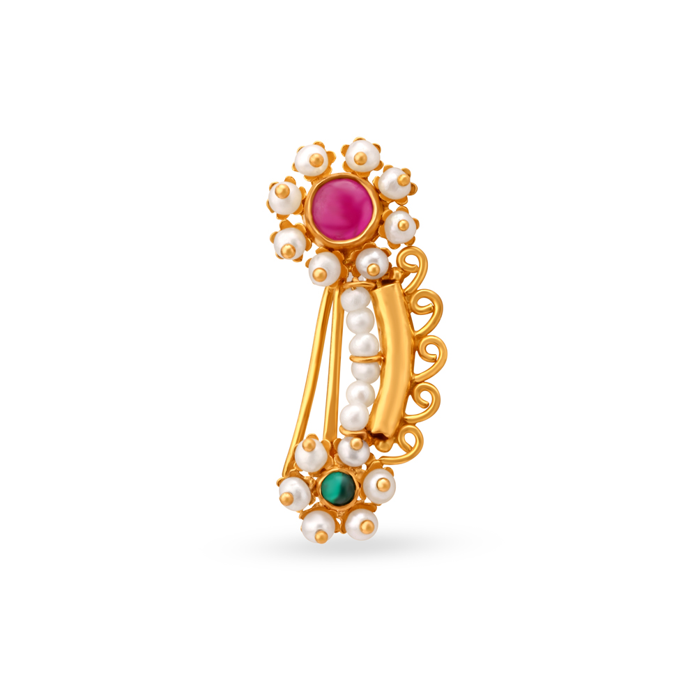 Floral Colourful Maharashtrian Gold Nath,,hi-res image number null