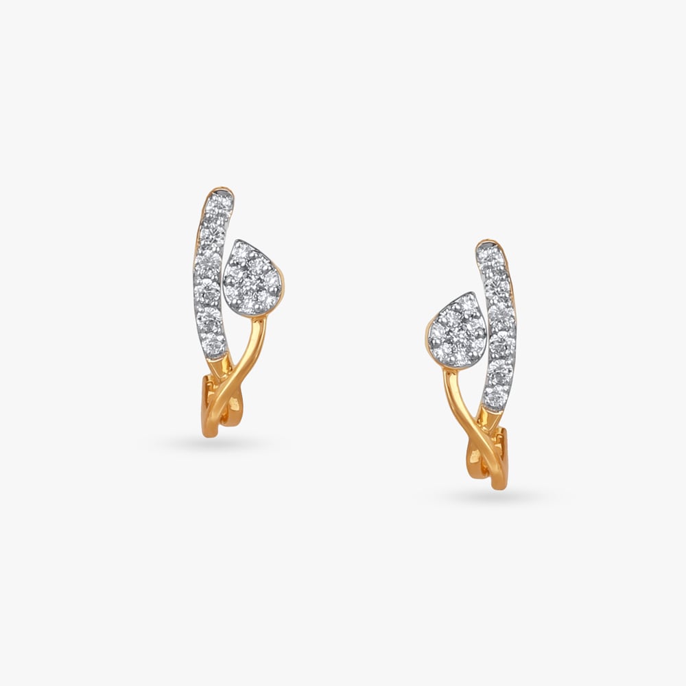 Abstract Leaf Diamond Hoop Earrings,,hi-res image number null