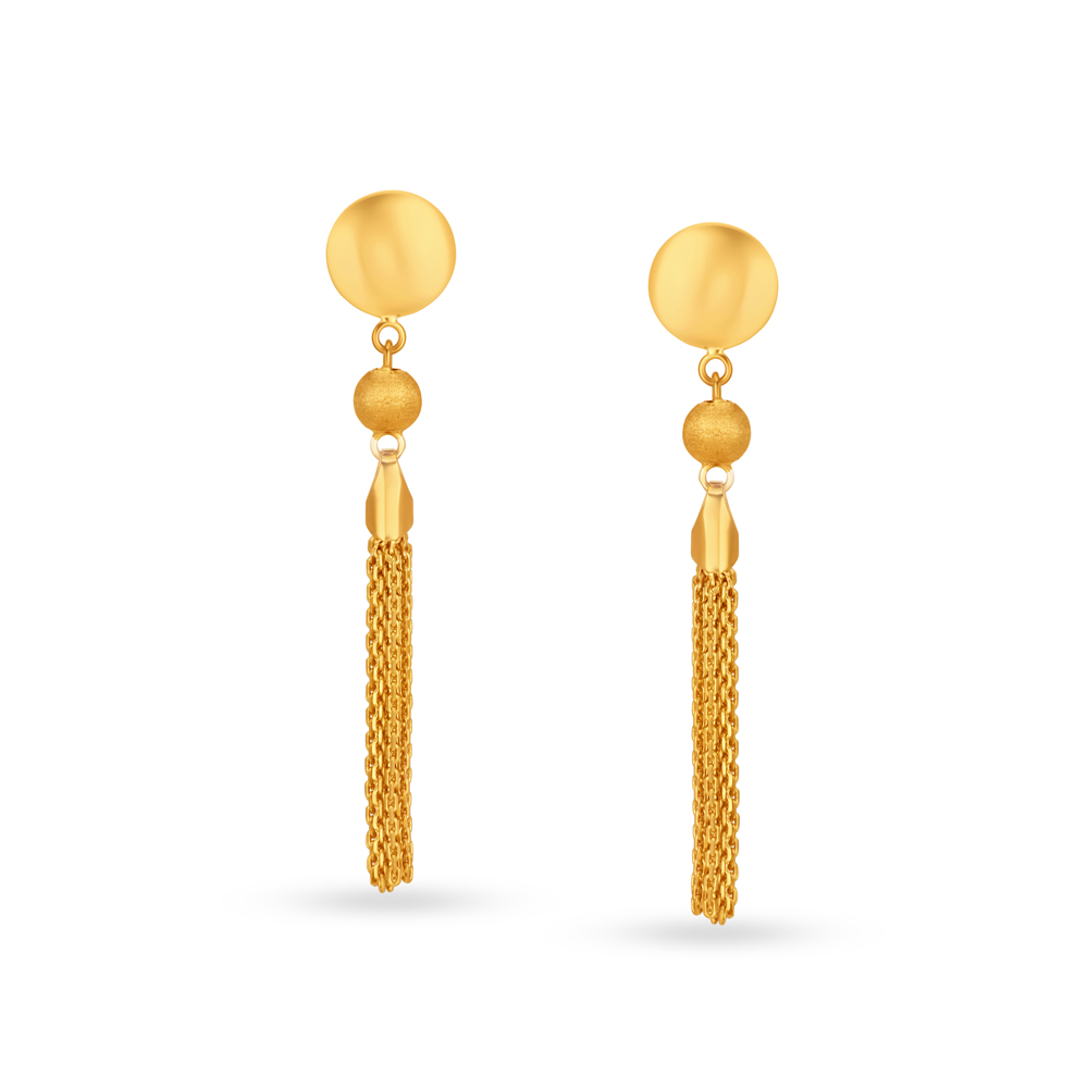 Fetching 22 Karat Yellow Gold Hanging Chain Drop Earrings,,hi-res image number null