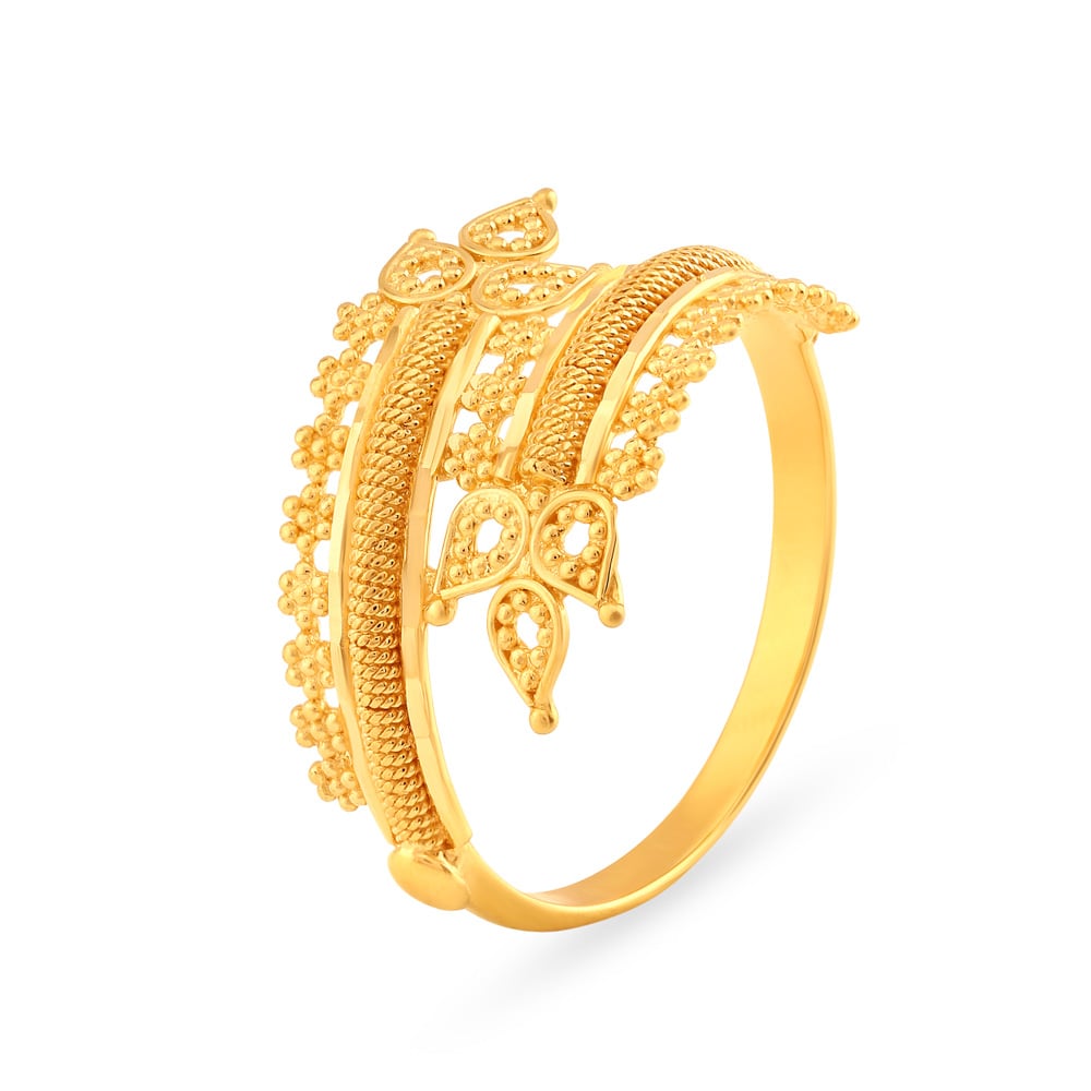 Traditional 22 Karat Yellow Gold Floral Finger Ring,,hi-res image number null