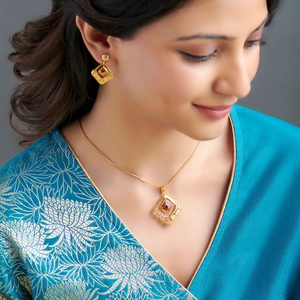 Geometric Pendant and Earrings Set,,hi-res image number null