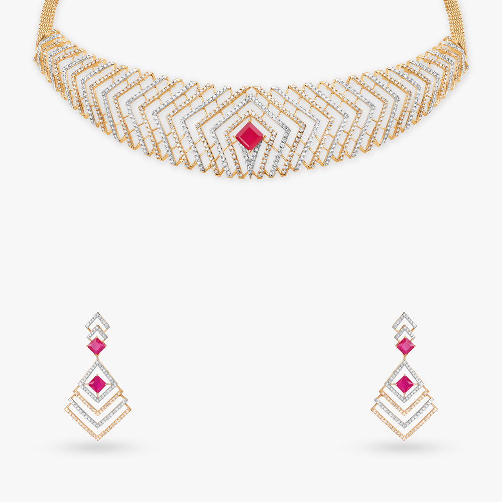 Mesmerising Hexagons Natural diamond Necklace Set,,hi-res image number null