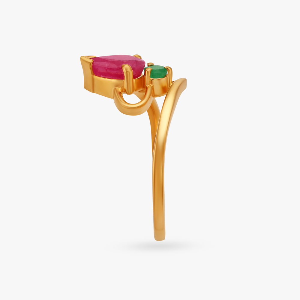 Emerald And Ruby Studded Gold Ring,,hi-res image number null