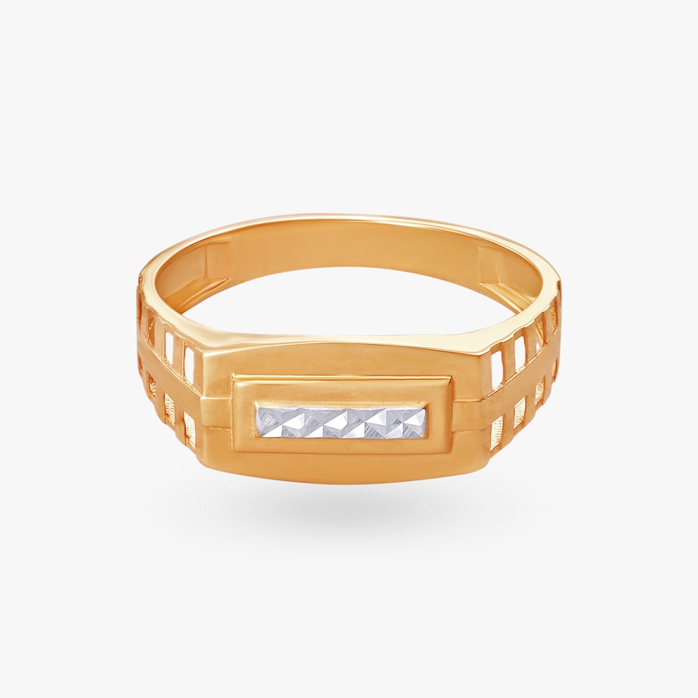 Geometric Grid Gold Finger Ring for Men,,hi-res image number null