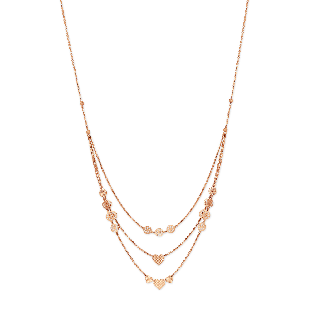 18KT Rose Gold Dreamy Heart Strings And Gorgeous Floral Chain,,hi-res image number null