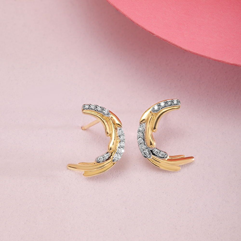 Sparkling Feather 14KT Gold & Diamond Stud Earring,,hi-res image number null