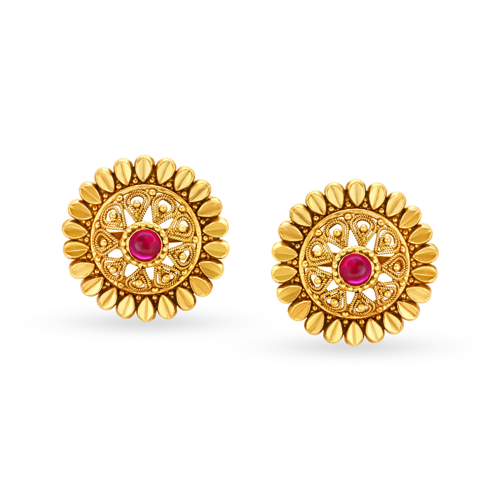 Magnificent Antique Gold Stud Earrings,,hi-res image number null