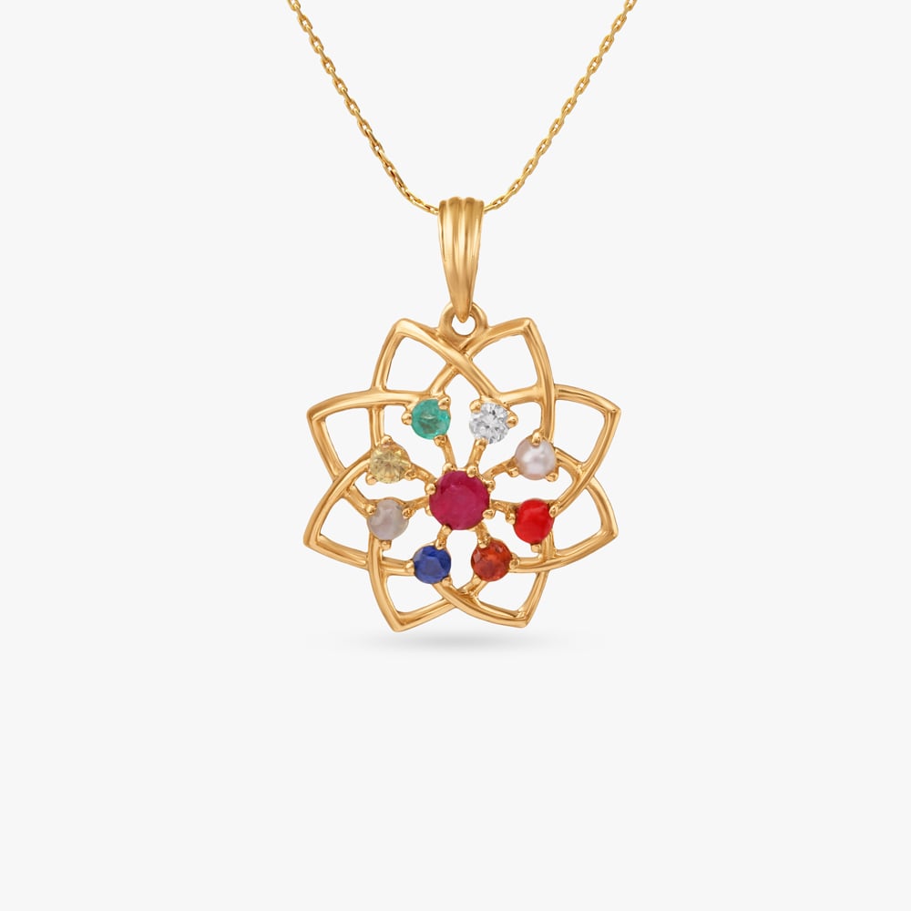 

Lotus Navratna Diamond Pendant