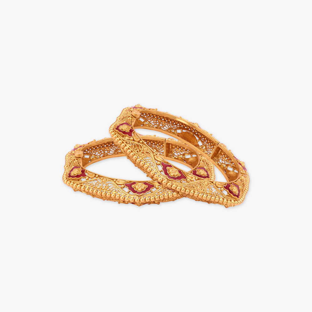 Batik Bloom Kankan Gold Bangles,,hi-res image number null