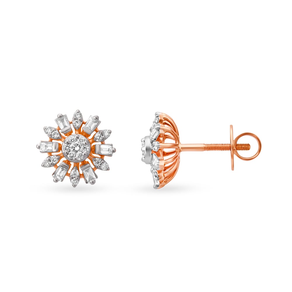 Tantalizing 18 Karat Rose Gold And Diamond Flower Cutout Stud Earrings,,hi-res image number null