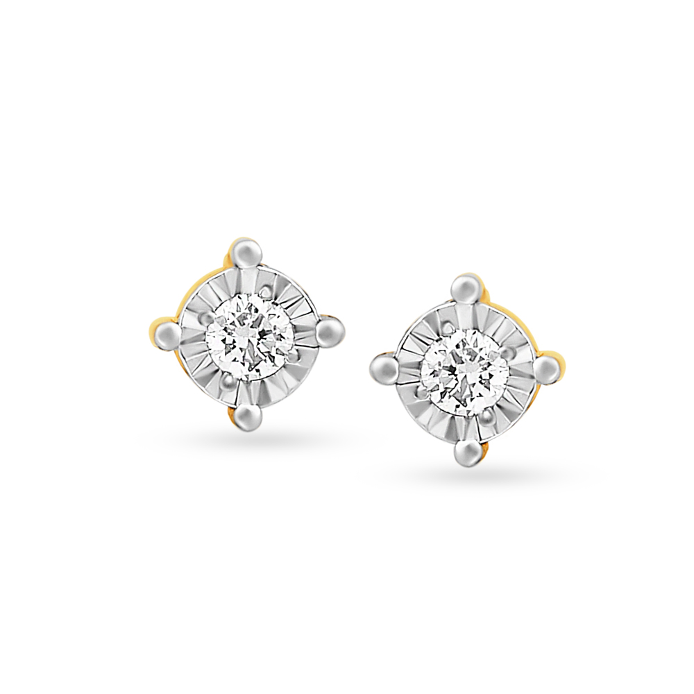 Single Stone Gold and Diamond Stud Earrings,,hi-res image number null