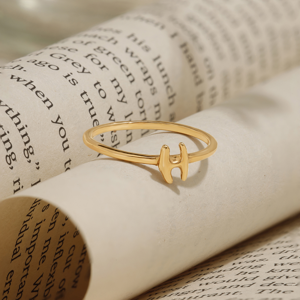 Letter H 14KT Yellow Gold Initial Ring,,hi-res image number null