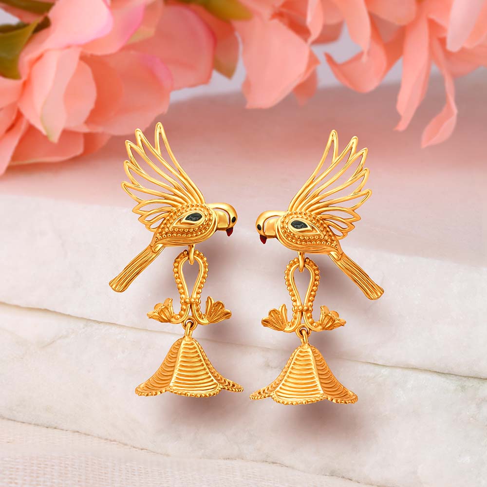 Majestic Parrot Gold Drop Earrings