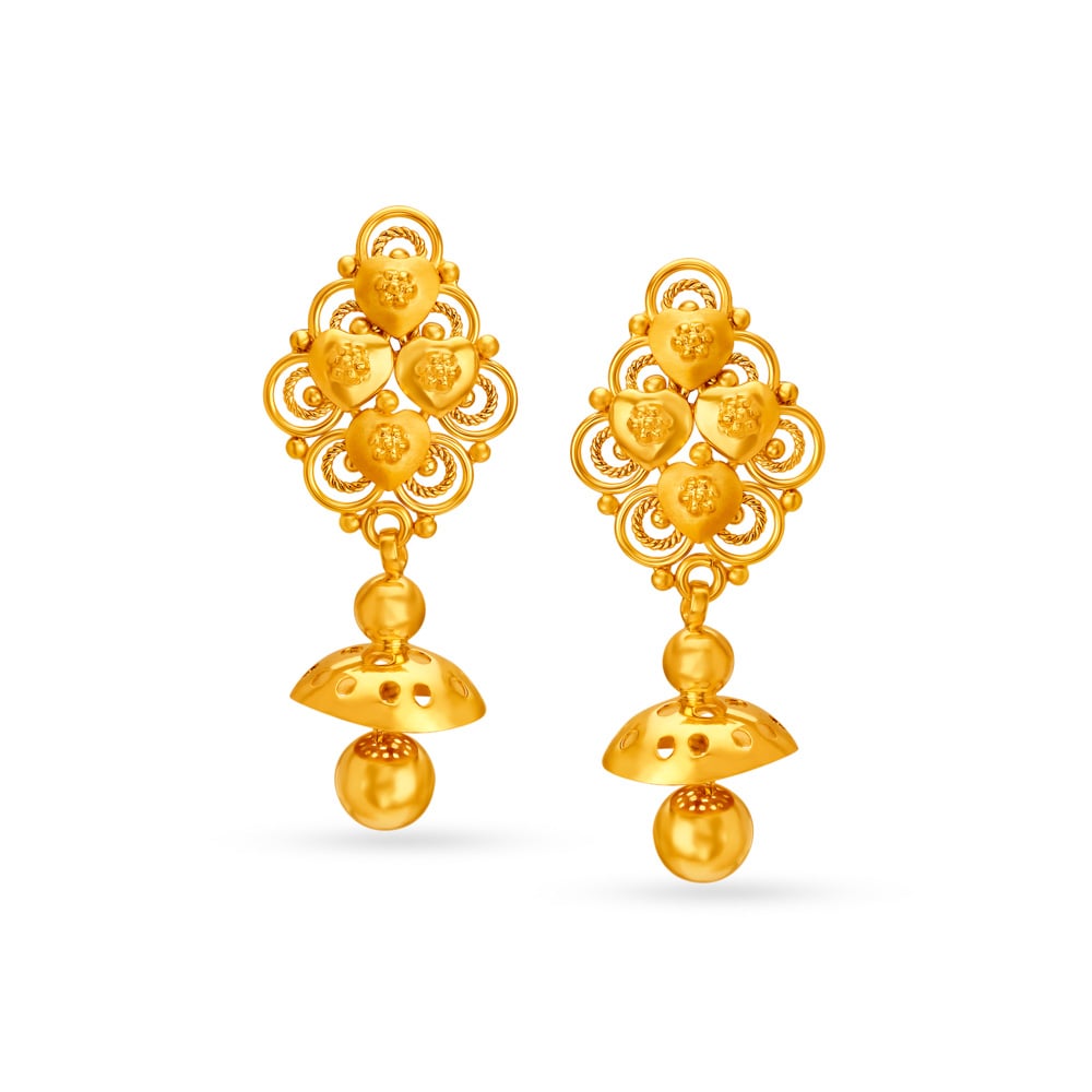 Intricate Gold Rawa Work Drop Earrings