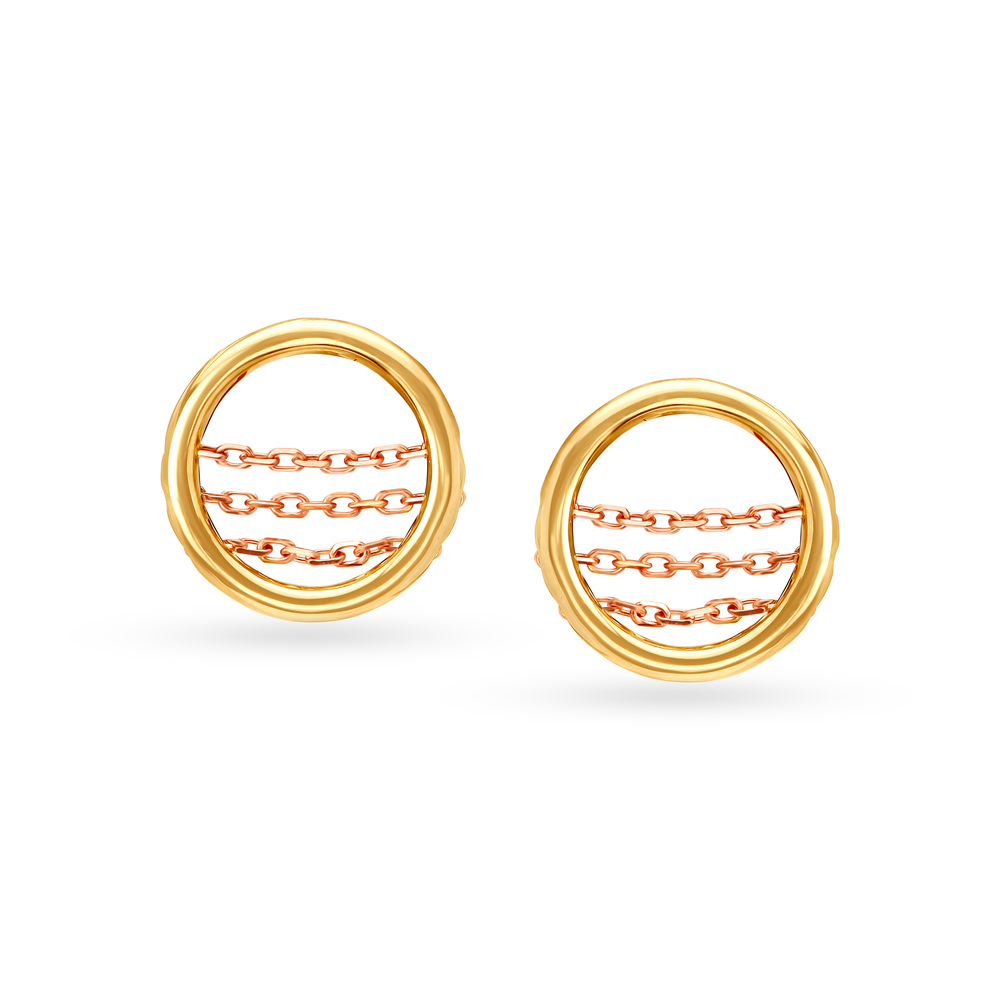 14KT Yellow & Rose Gold Stud Earrings With Circular Design