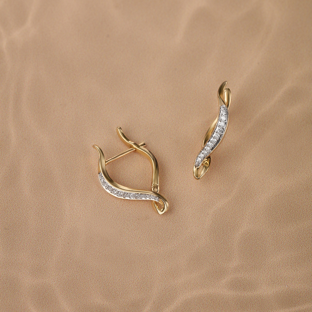 Serenity Curve 14 Kt Gold & Diamond Hoop Earrings,,hi-res image number null