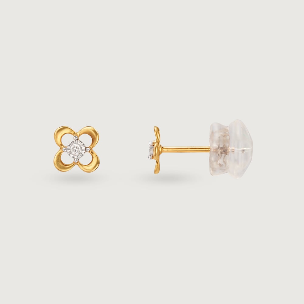 Floral Glow 14 Kt Gold and Diamond Stud Earrings,,hi-res image number null