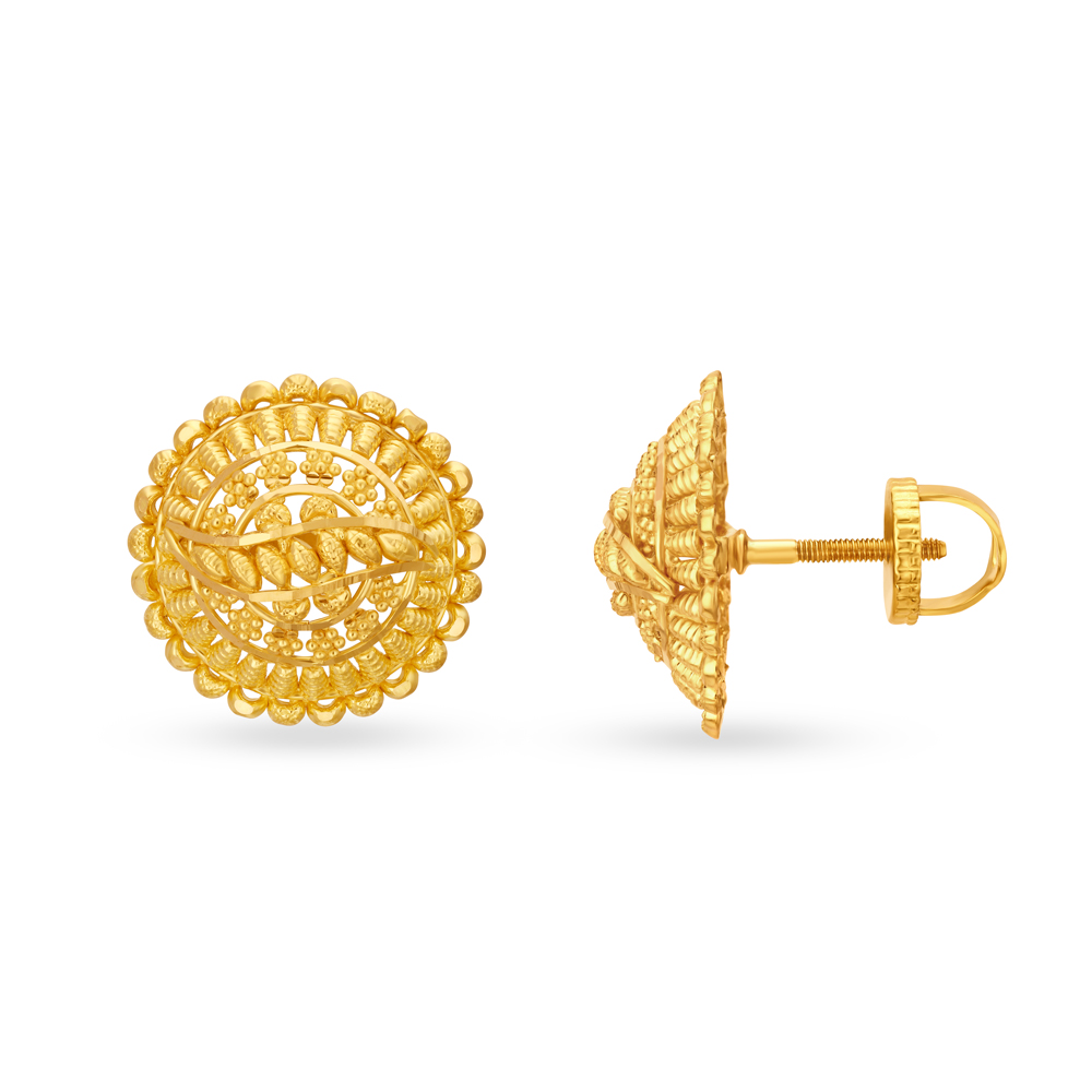 Royal Traditional Gold Round Stud Earrings,,hi-res image number null