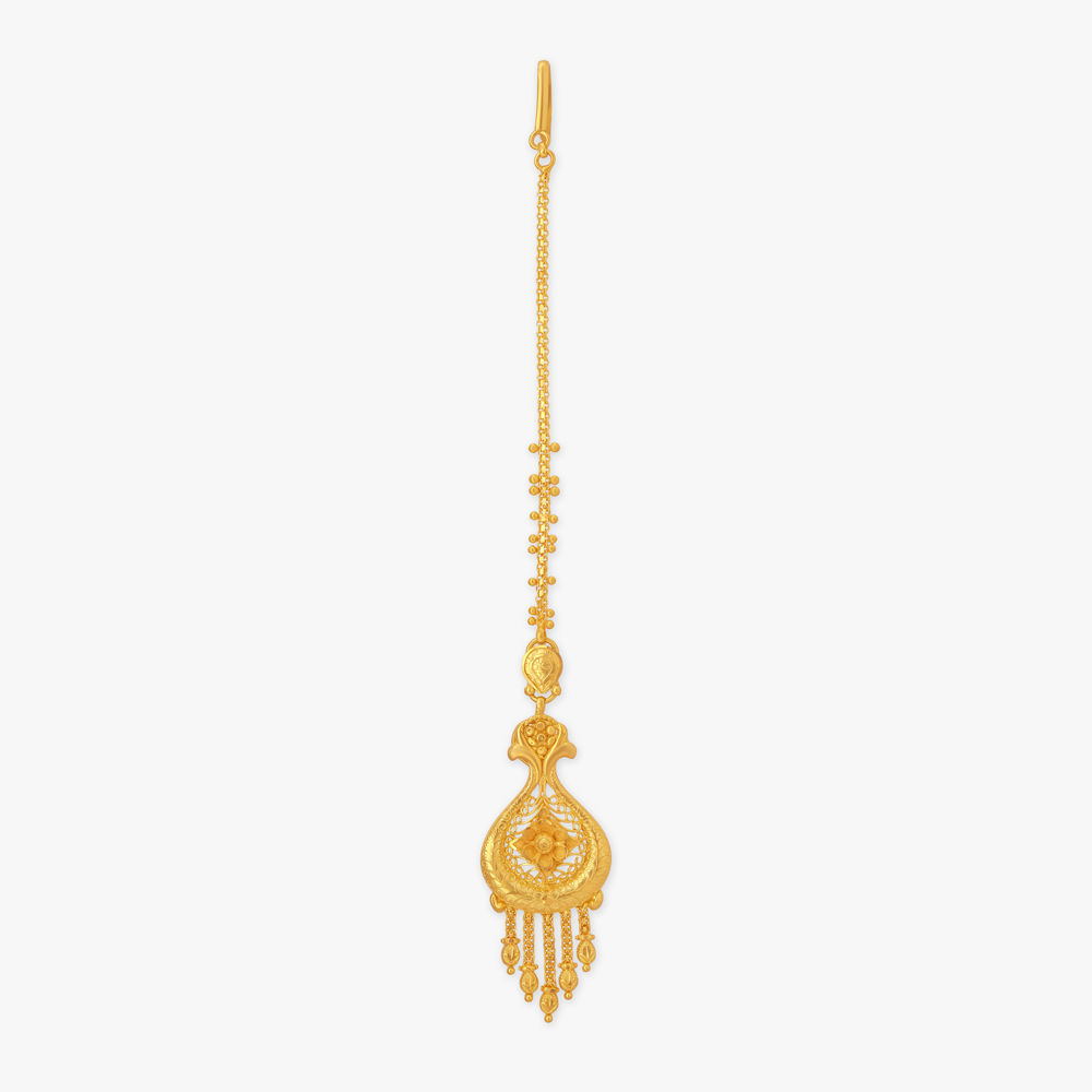 Floral Teardrop Gold Maang Tikka,,hi-res image number null