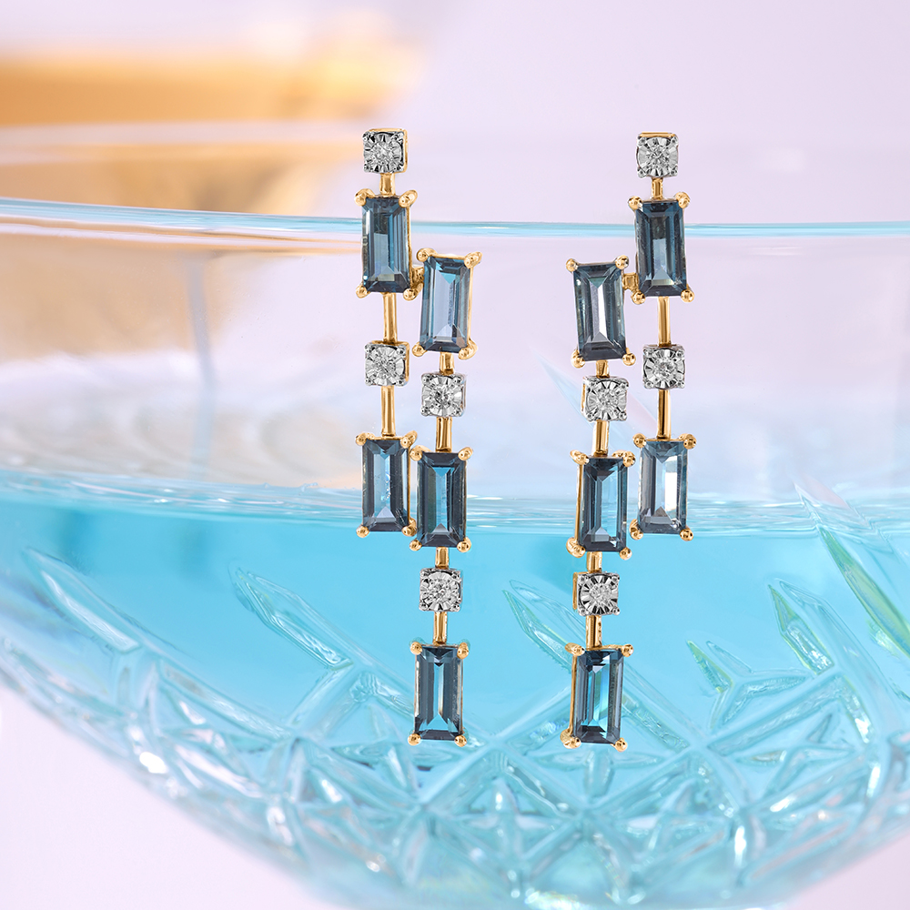 Dreamy London Blue Blaze & Diamond 14KT Drop Earrings,,hi-res image number null
