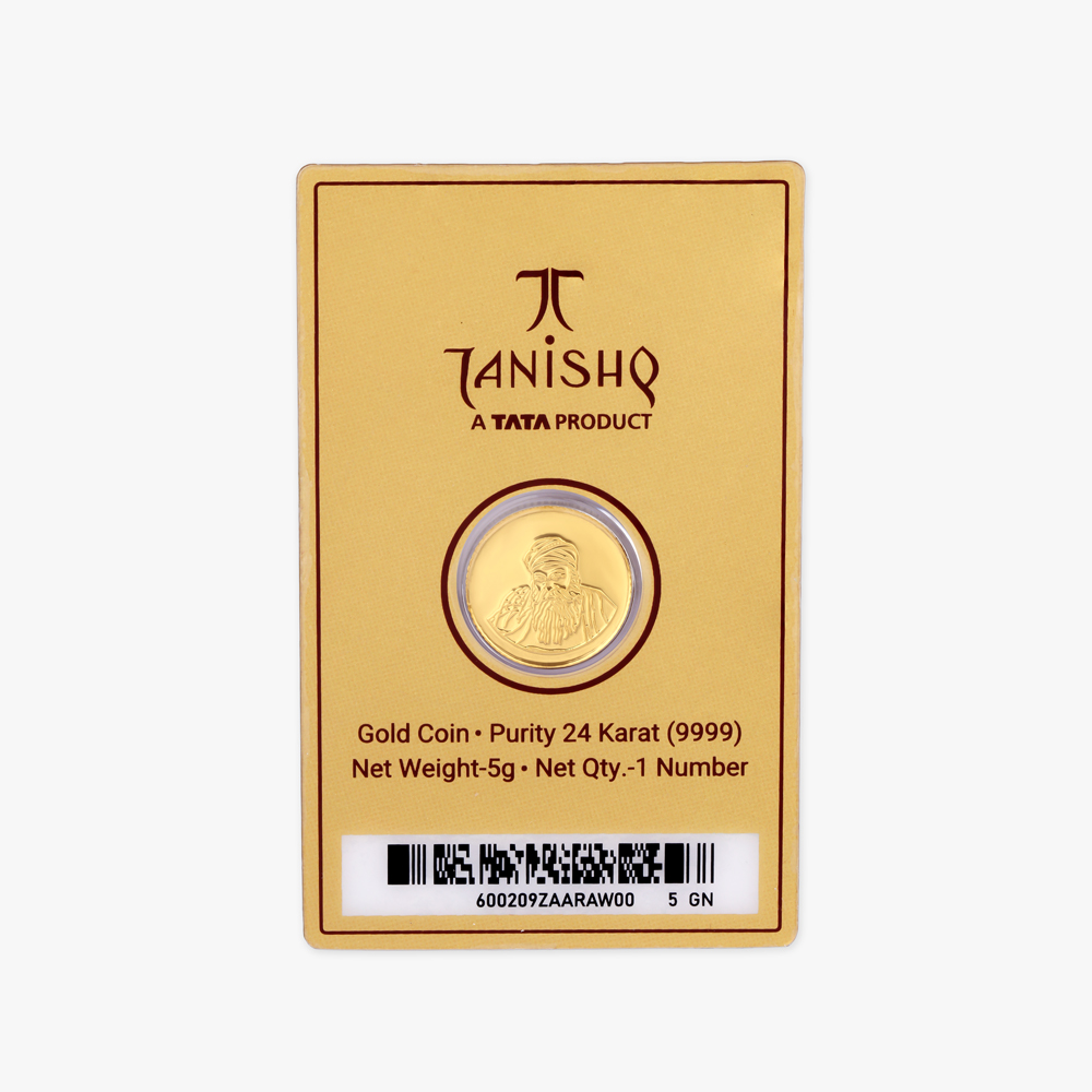 5 gram 24 Karat Gold Coin with Guru Nanak Design,,hi-res image number null