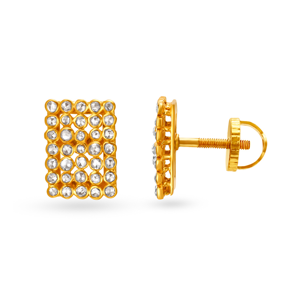 Geometric Polki Diamond Stud Earrings,,hi-res image number null