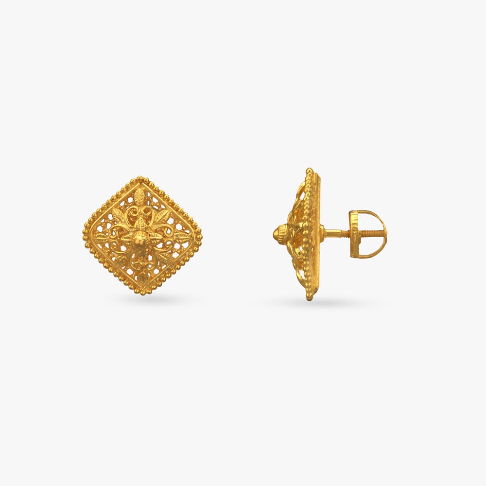Heritage Square Gold Stud Earrings,,hi-res image number null