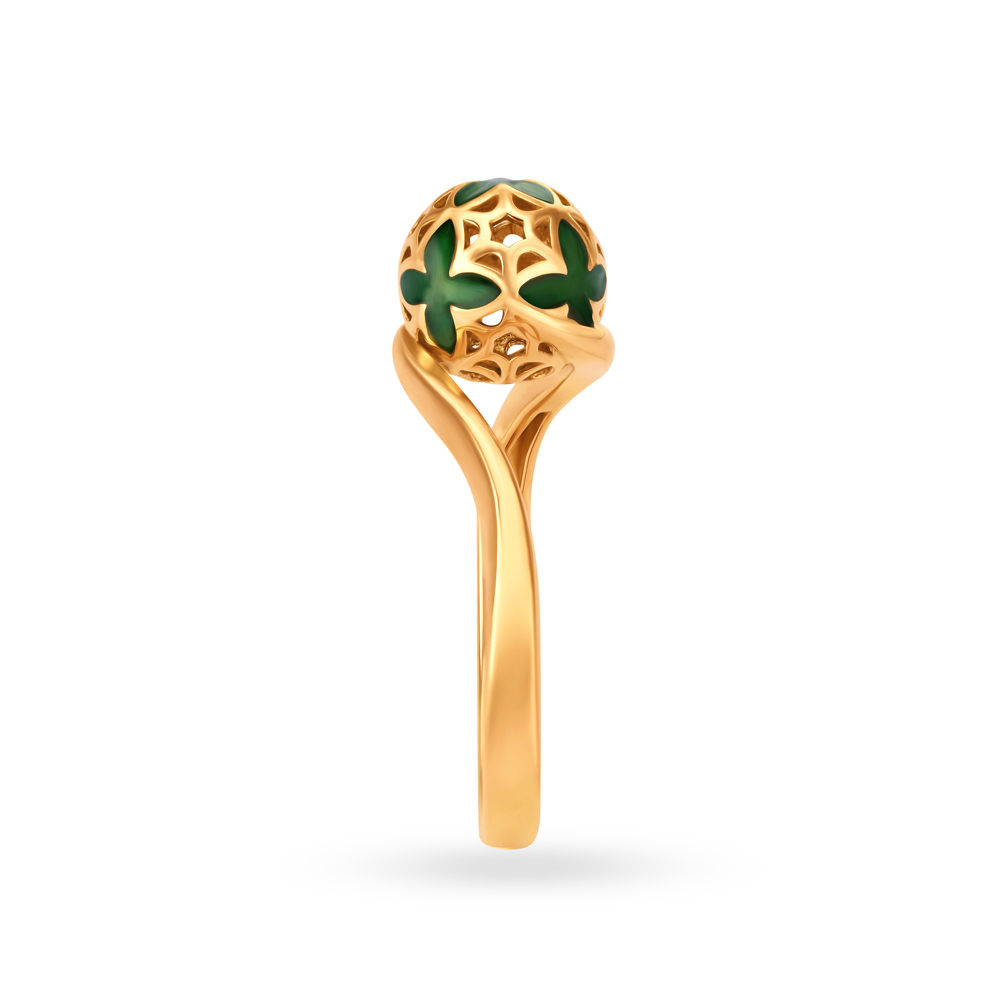 Floral Bead Gold Mesh Ring,,hi-res image number null