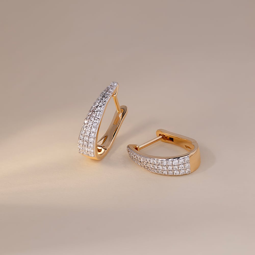 Modern Twist Gold & Diamond Hoop Earrings,,hi-res image number null