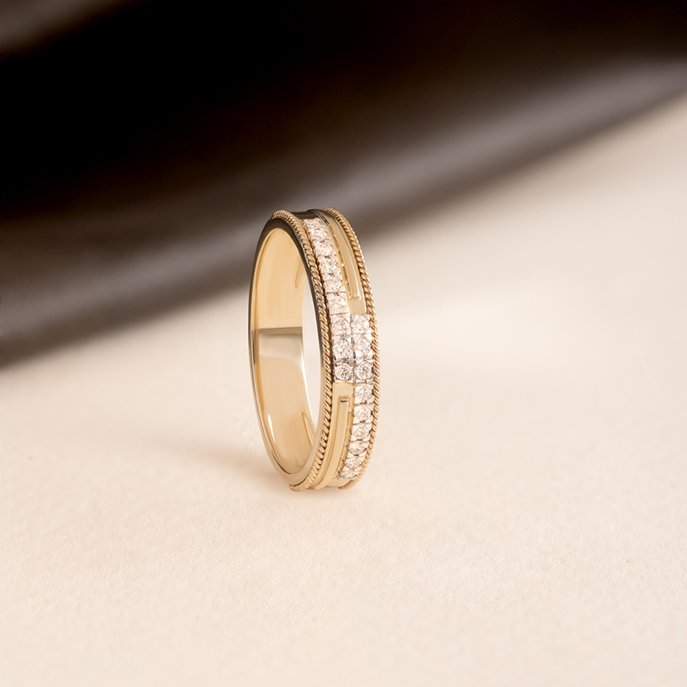 Layered Precision Gold & Diamond Ring for Men,,hi-res image number null