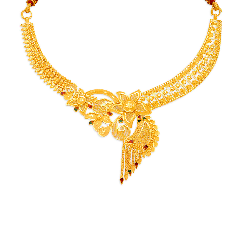 Breath-taking Floral Motif Gold Necklace Set,,hi-res image number null