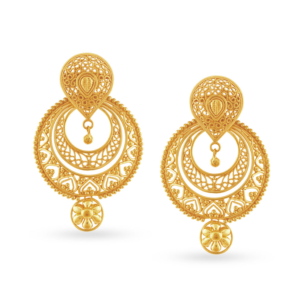 Royally Elaborate Fancy Gold Drop Earrings