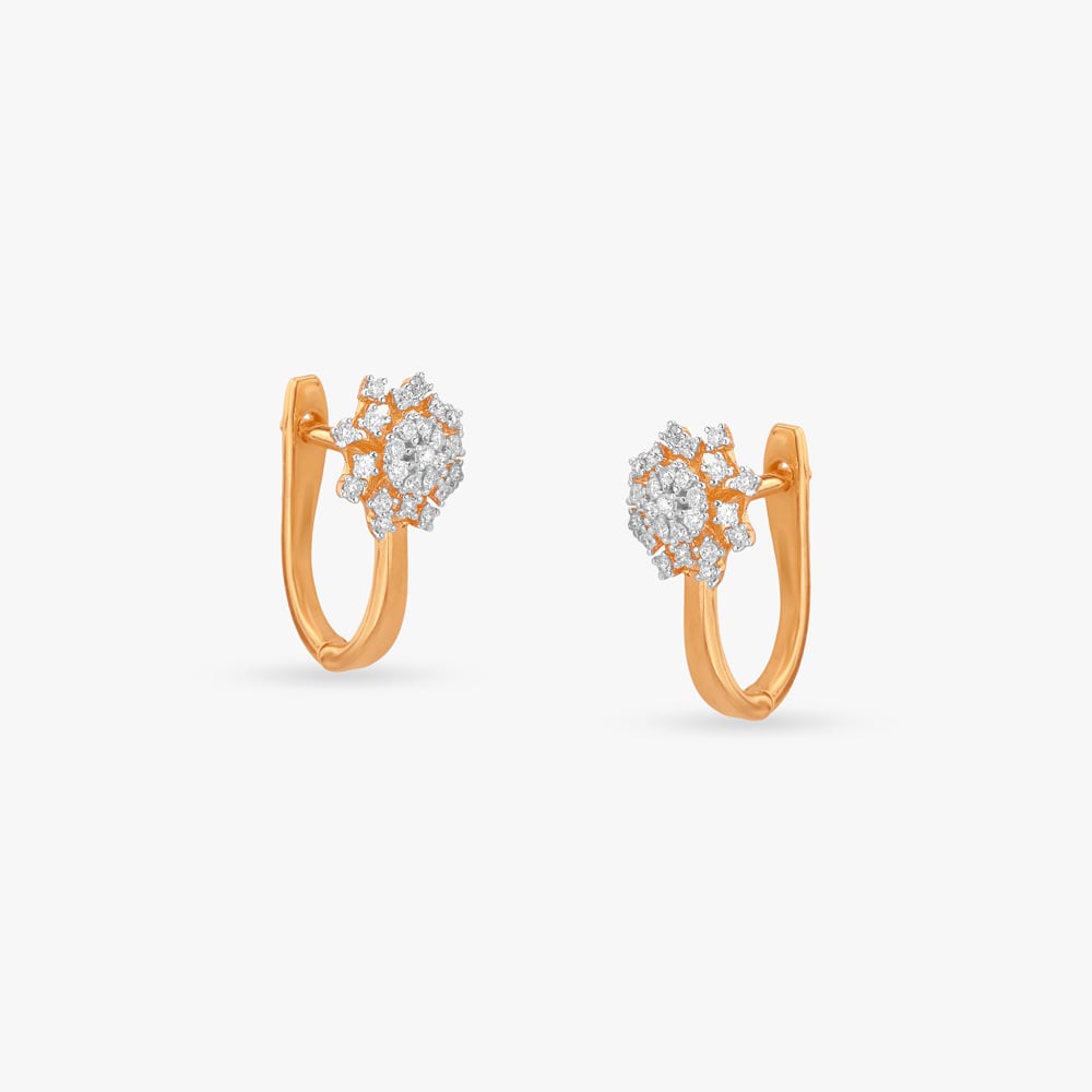 Starburst Crown Diamond Hoop Earrings,,hi-res image number null