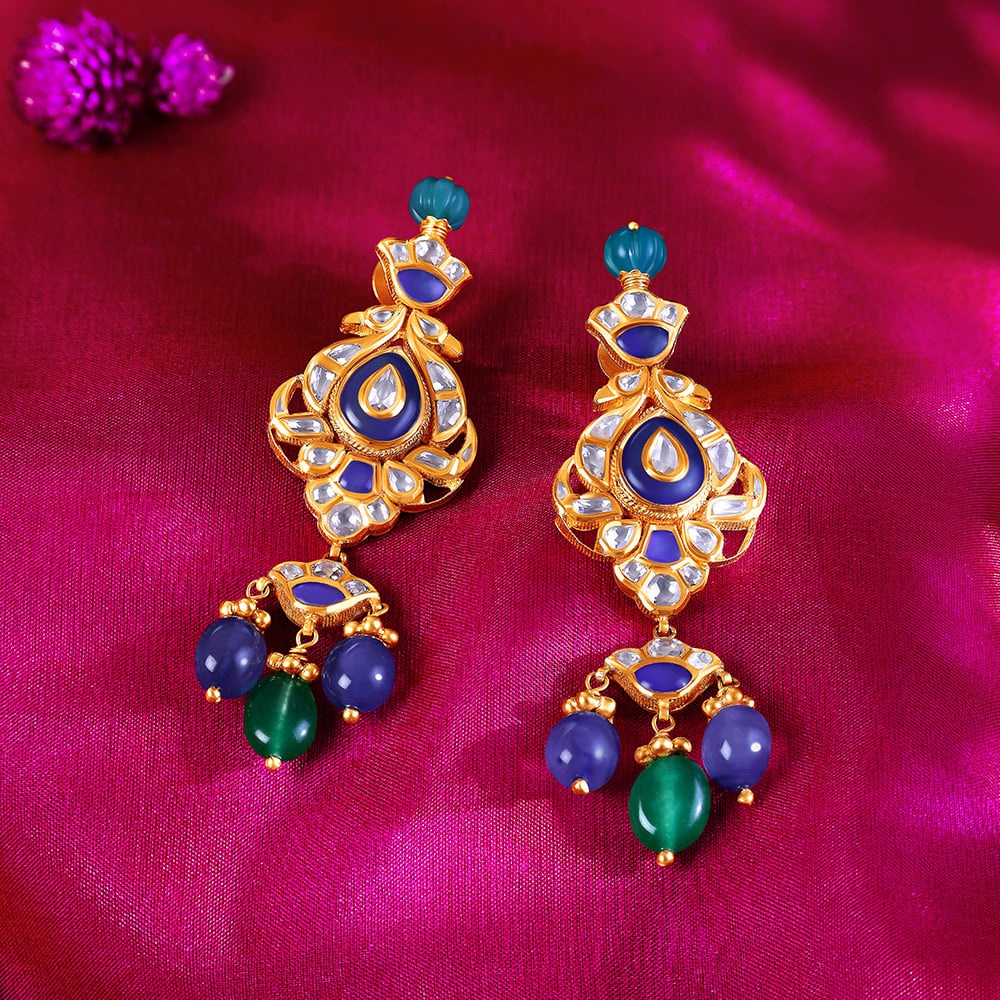 Opulent Peacock Gold Drop Earrings,,hi-res image number null