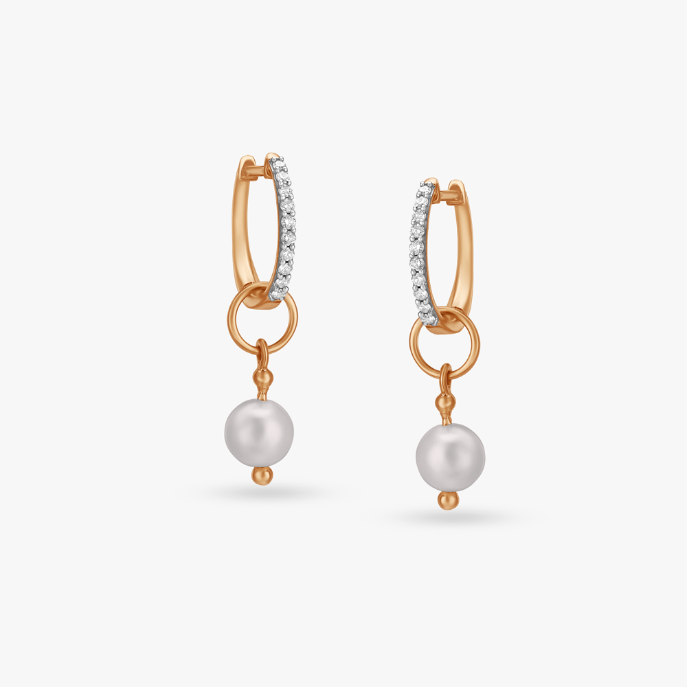 Captivating Diamond and Pearl Hoop Earrings,,hi-res image number null