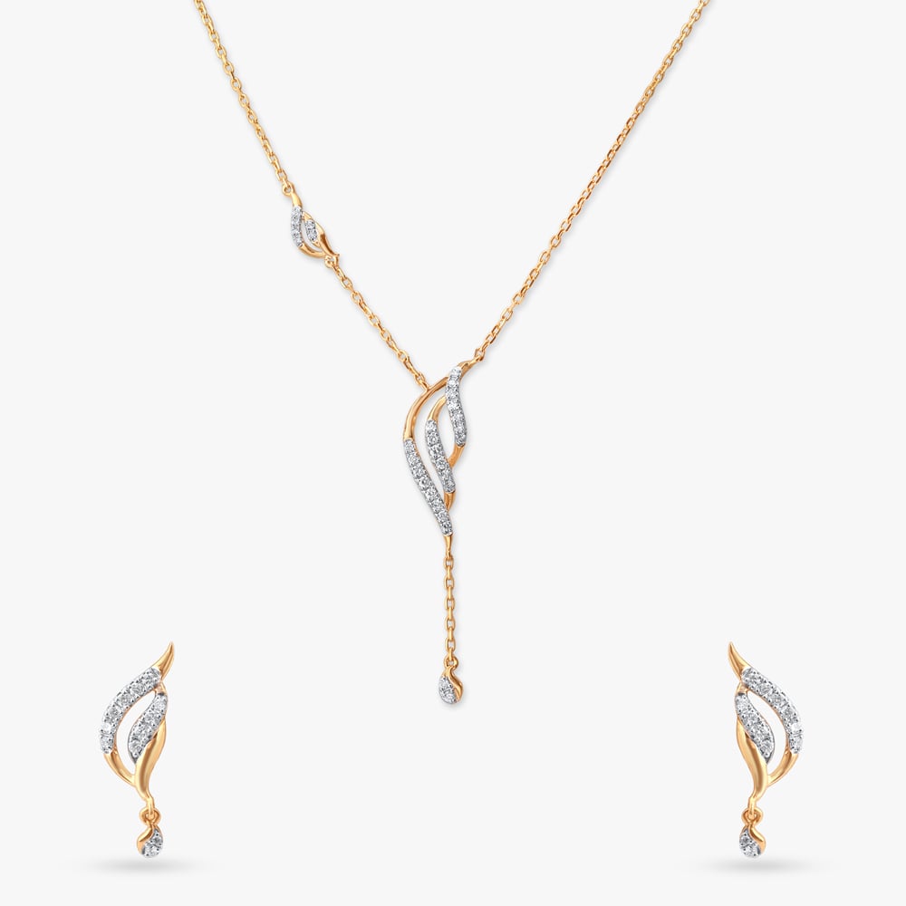 

Swirly Sleek Diamond Pendant with Chain and Earrings Set