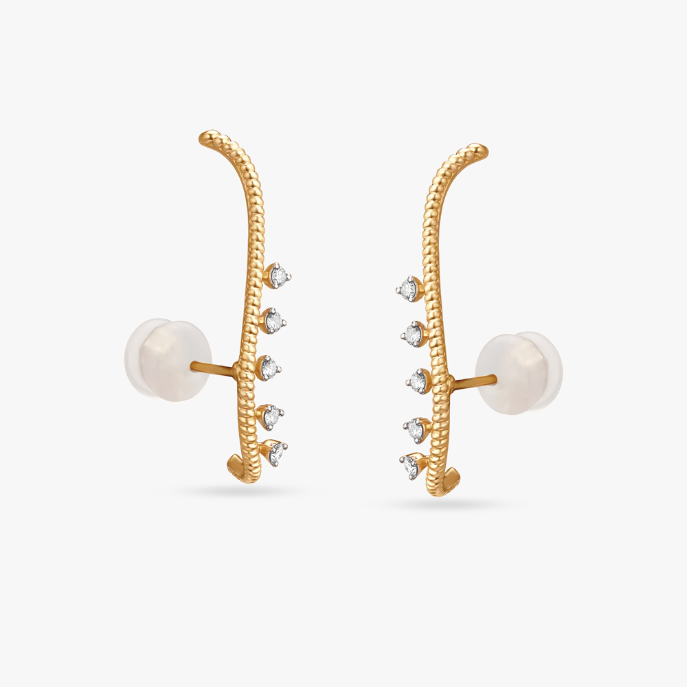Gilded Blossom Creepers Diamond Stud Earrings
