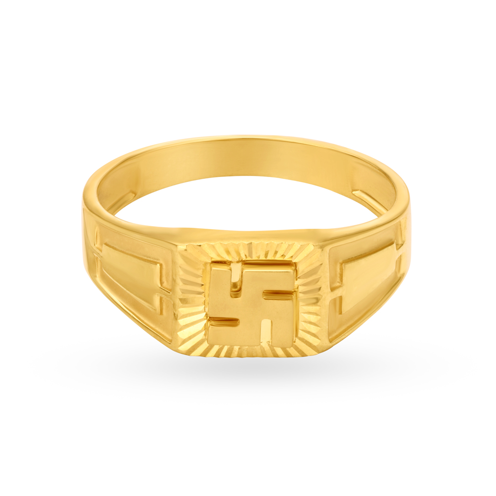 Religious 22 Karat Yellow Gold Swastika Finger Ring