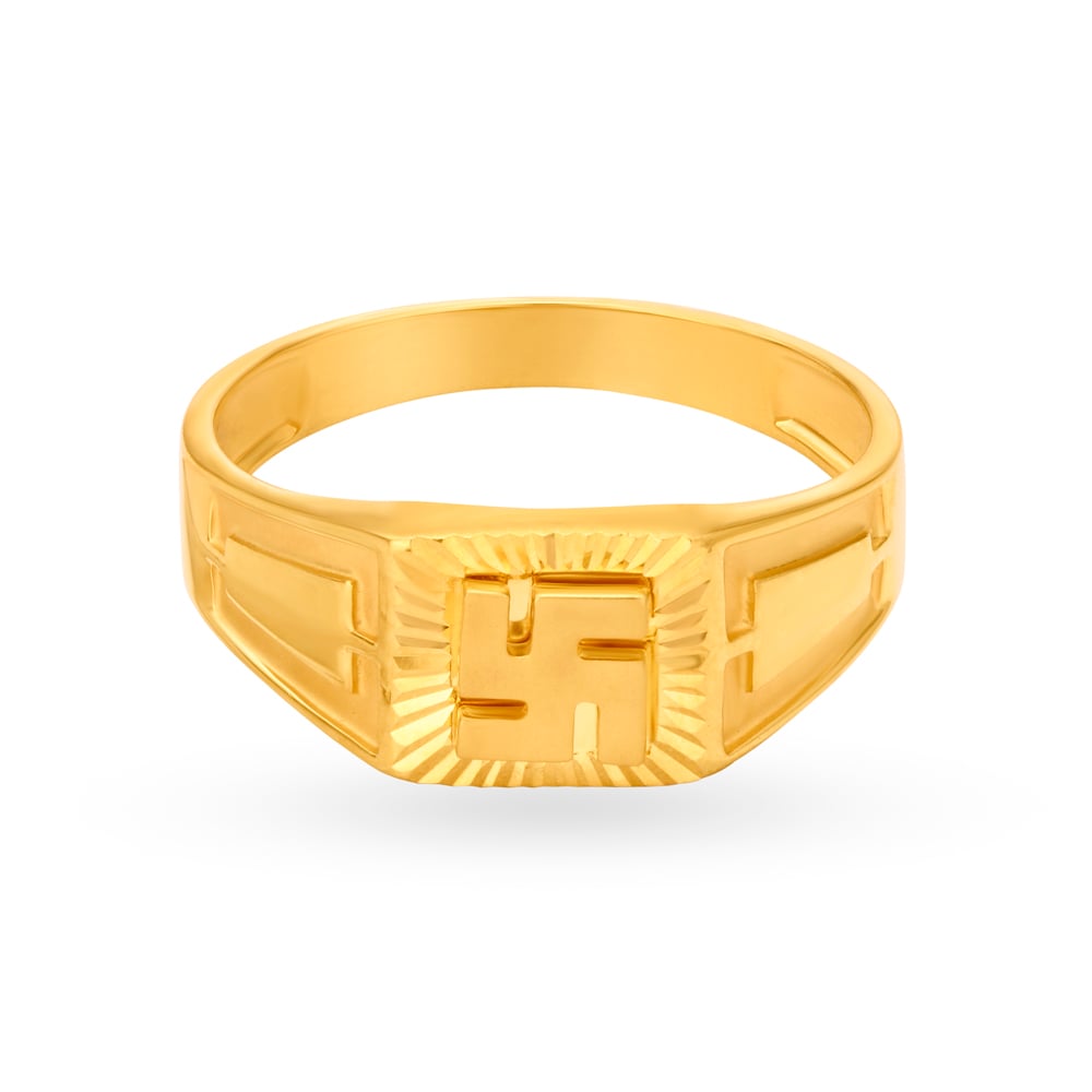 Religious 22 Karat Yellow Gold Swastika Finger Ring,,hi-res image number null