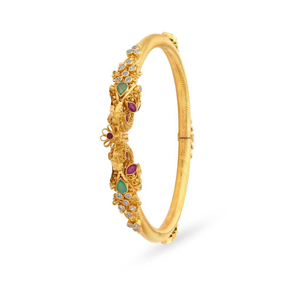 Breathtaking Cubic Zirconia and Emerald Gold Kada Bangle,,hi-res image number null
