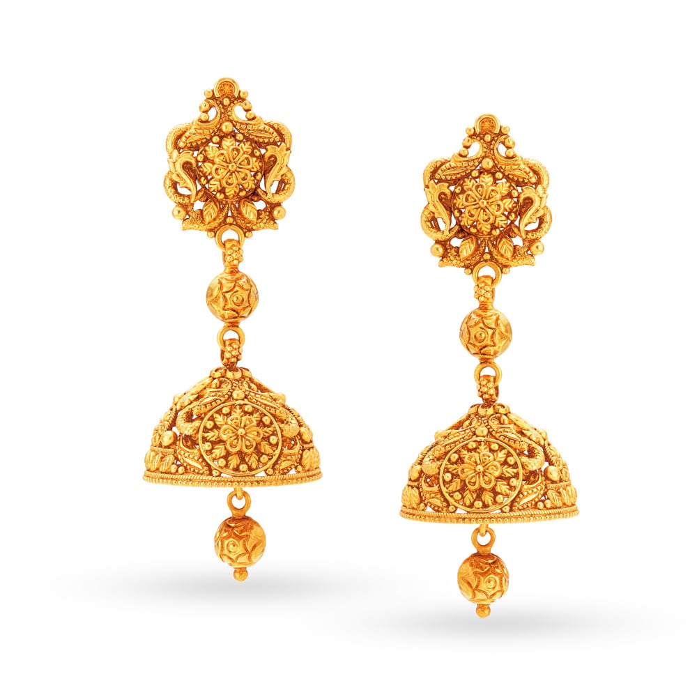Exquisite Traditional Temple Design Gold Drop Earrings,,hi-res image number null