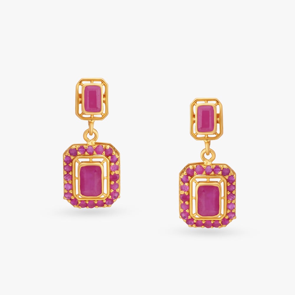 Rectangle Gold Pendant with Chain and Earrings Set,,hi-res image number null