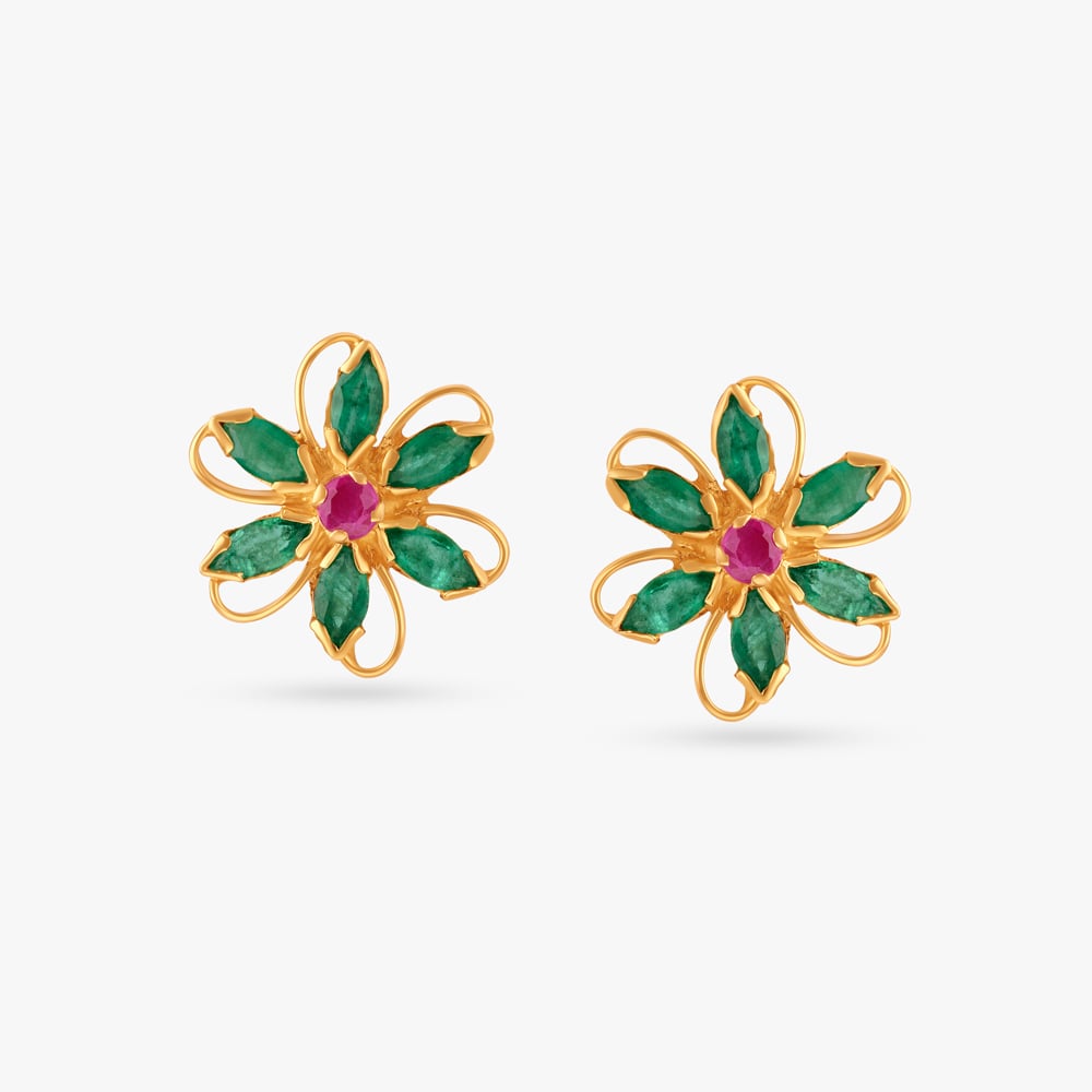 Stylish Ruby and Emerald Stud Earrings
