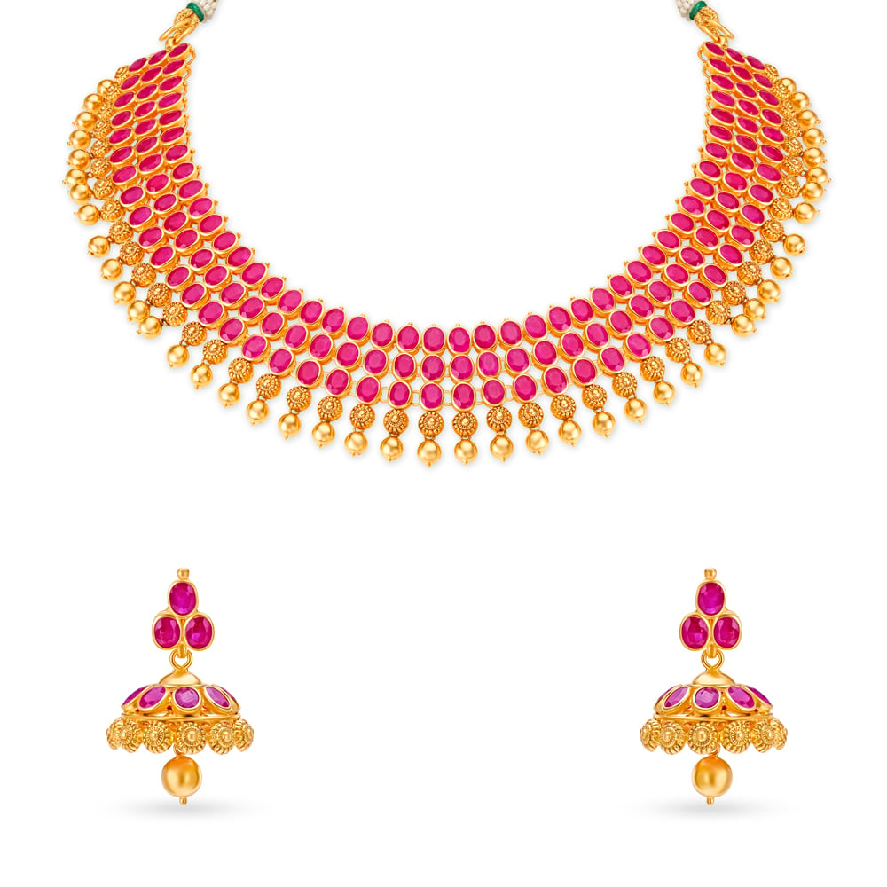 Round Gold and Ruby Necklace Set