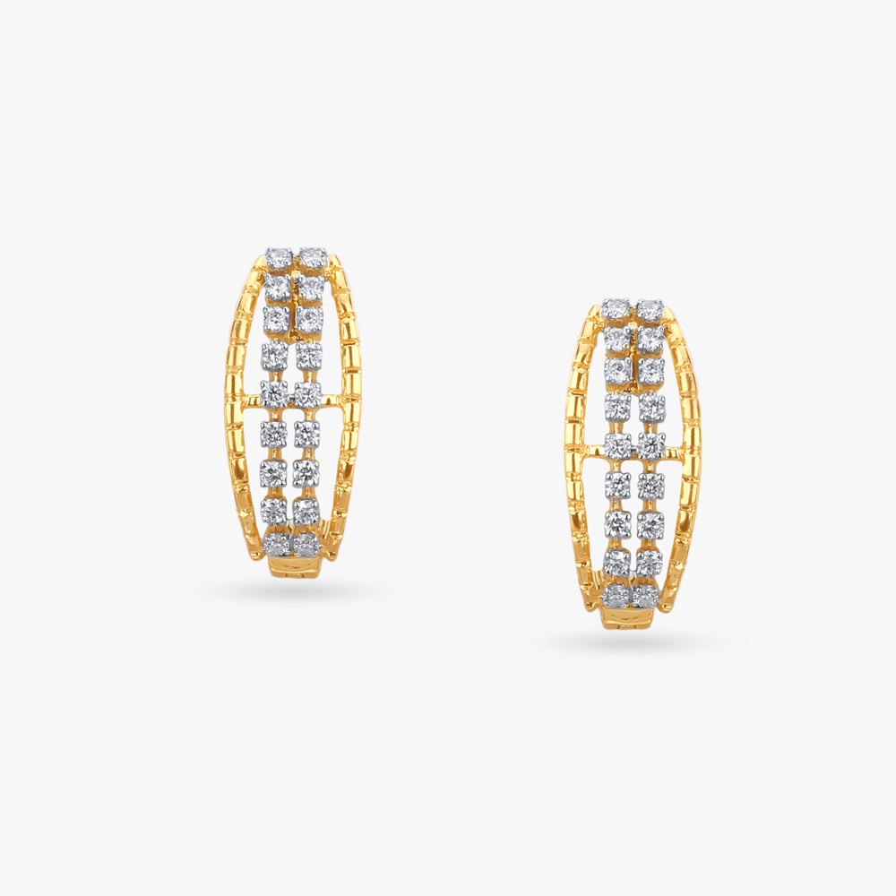 Stylish Grid Diamond Hoop Earrings,,hi-res image number null