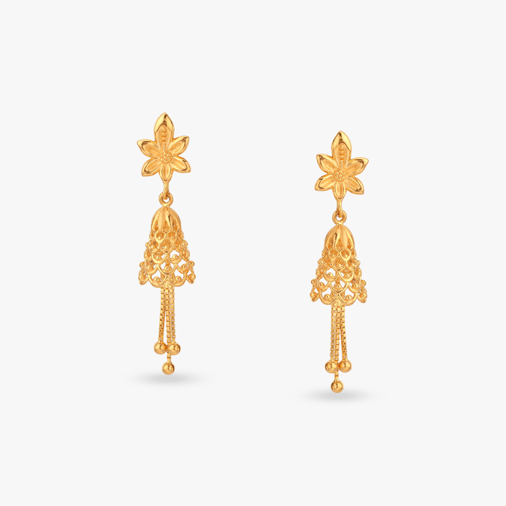 

Floral Dome Gold Jhumka Earrings