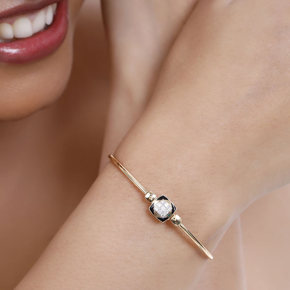 18KT Yellow Gold Abstract Glimmer Diamond Bangle,,hi-res image number null