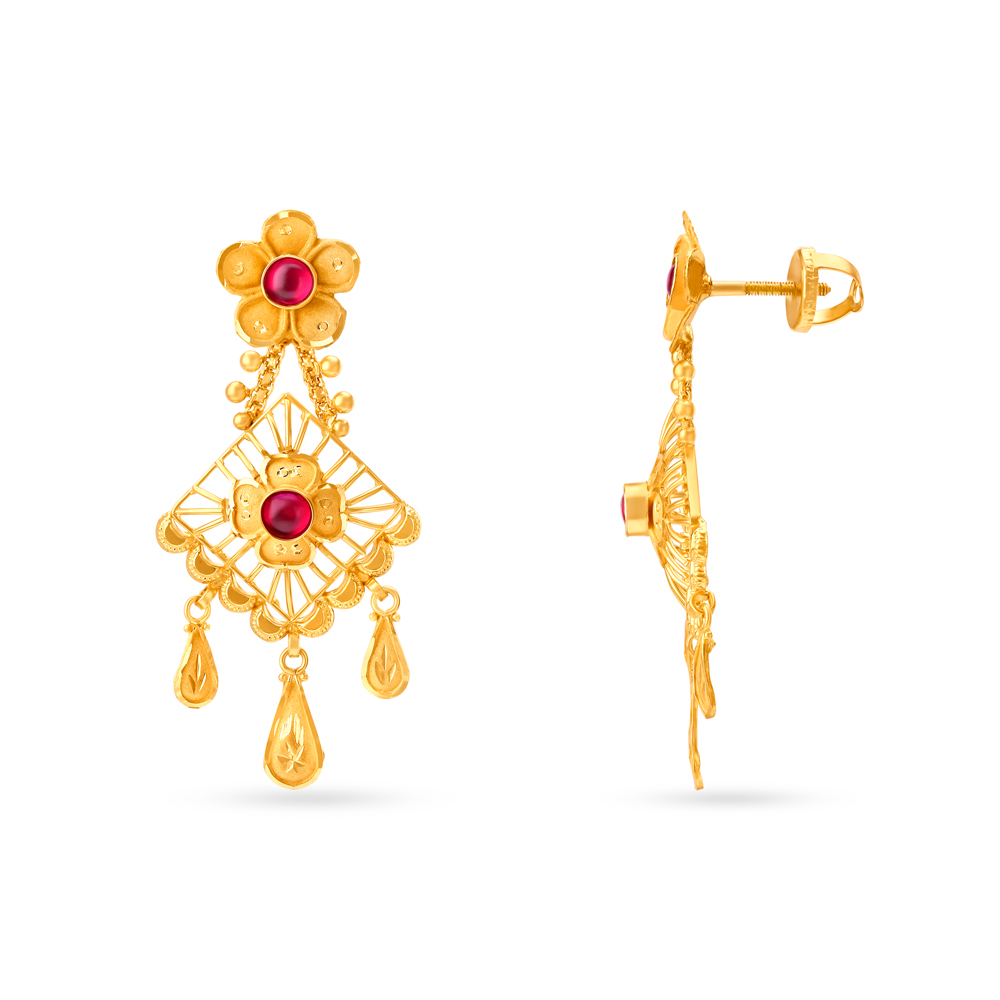 Striking Gold Long Necklace Set With Filigree Work,,hi-res image number null