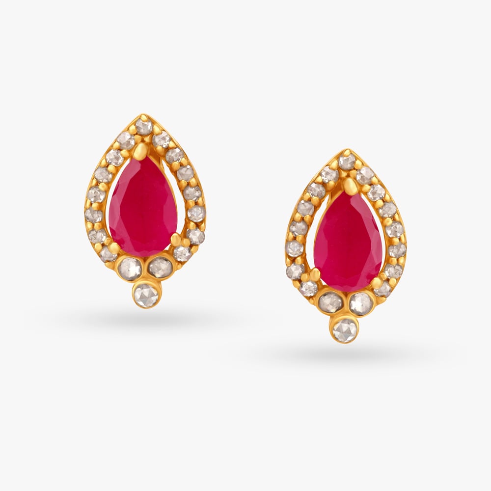 Coloured Stones Studded Gold Pendant and Earrings,,hi-res image number null
