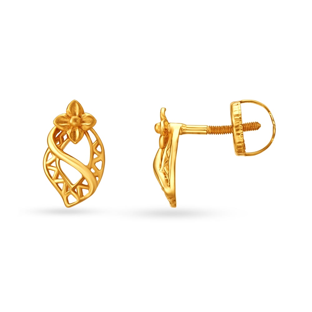 Glamorous Floral Motif Gold Stud Earrings,,hi-res image number null